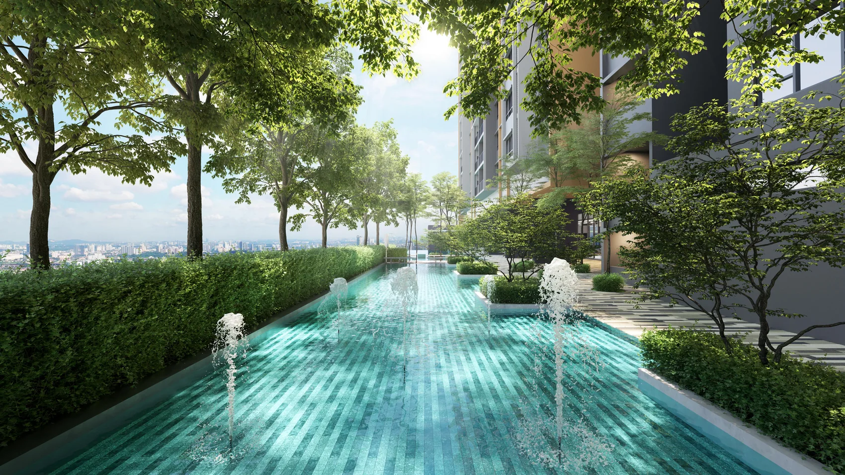Green water garden and reflective pool artist impression at D'Evia